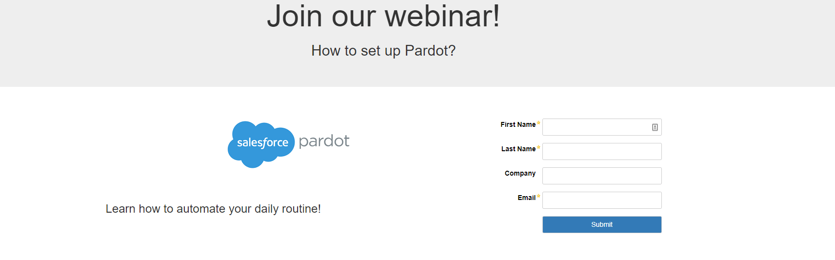 Screenshot of Landing Page implemented by Pardot