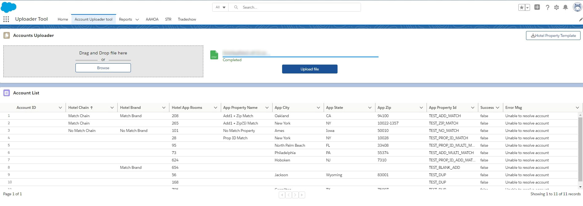 screenshot of customized account uploader tool